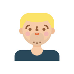 Flat Design Avatar of a Blond Haired Man with Light Beard and Blue Eyes Wearing a Dark Blue T Shirt Transparent Background