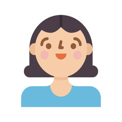 Flat Design Avatar Portrait of a Smiling Woman with Short Brown Hair and Blue Shirt with Transparent Background Isolated