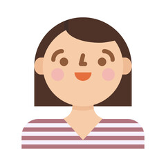 Flat Design Avatar Of A Smiling Woman With Short Brown Hair Wearing A Striped Shirt Isolated On Transparent Background