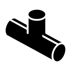 Black t shaped pipe fitting isometric view silhouette