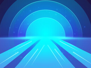 Artificial intelligence with Futuristic horizon and Circles Aura blue light effect advanced technology background vector design concept. abstract future of technology background for website, big data.