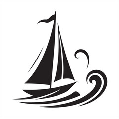 Sailboat vector silhouette sketch art logo illustration