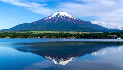 Majestic snow-capped peak reflects beautifully in a calm, pristine lake
