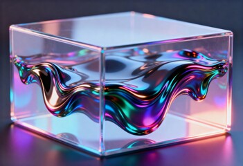  Iridescent Liquid Cube Wavy Abstract in Glass