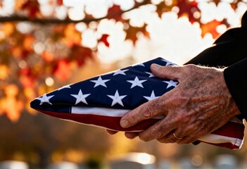 onoring the Fallen Folded Flag at Sunset