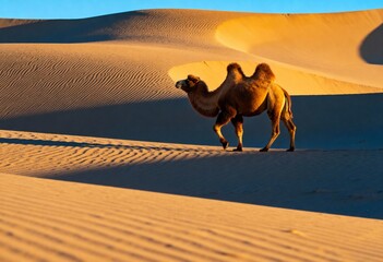 Desert Wanderer Camel in Golden Dunes