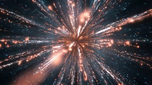 Celestial Explosion: A mesmerizing display of radiant particles bursts forth, creating a sense of energy and cosmic wonder. 