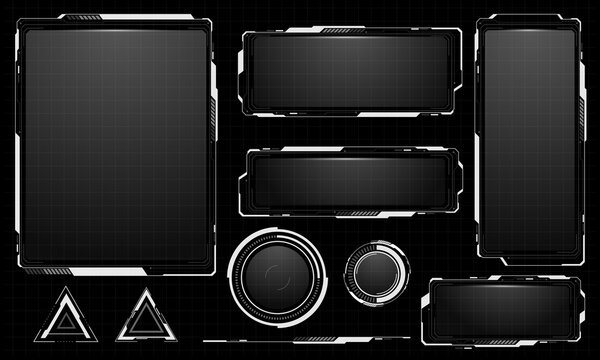 Hud frames white grey user interface elements design modern technology futuristic control panel screen digital hologram window gaming menu touching cyber monitor set on black background vector