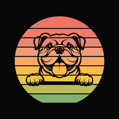Bulldog Dog Peeking Sunset Vintage Retro Dog Lover