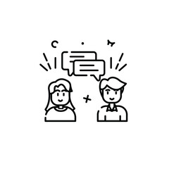 Two People Communicating Through Speech Bubbles Showing Dialogue and Ideas on Transparent Background in Outline Style