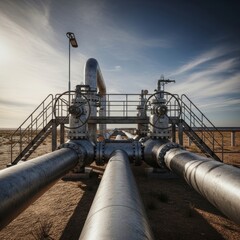 Industrial Pipelines Transporting Oil and Gas Across Arid Desert Landscape, Global Energy Infrastructure Network