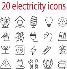 Electrical Icons Set, Electricity and Power Line Symbols, Energy and Technology Vector Illustration on White Background