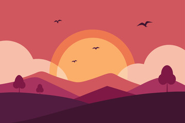 Fototapeta premium Vector Nature Landscape with Early Morning Sky Illustration