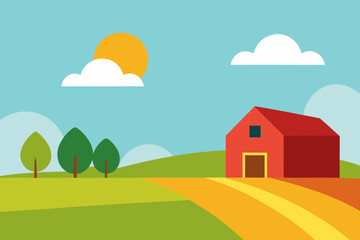 Nature Landscape of Farm Fields and Countryside Vector