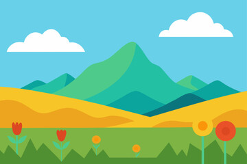 Obraz premium Vibrant Flower Fields and Green Hills Nature Vector