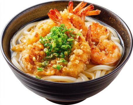 Bowl of udon noodles with tempura shrimp (1)