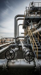 Industrial Pipelines and Valves Network at Oil and Gas Processing Plant Infrastructure with Steel Structure