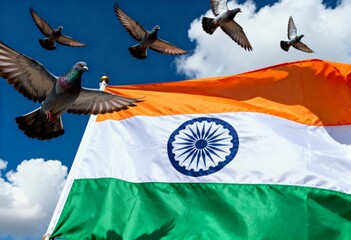 Title: Indian Flag Soaring with Doves