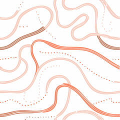 A seamless Indigenous Australian desert track pattern featuring dotted trails and ochre tones. Ideal for wallpapers, textiles, and cultural designs.