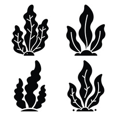 seaweed minimal flat icon set, black color and white background