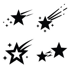 shooting star minimal icon set, black color and white background
