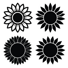 sunflower minimal flat icon set, black color and white background