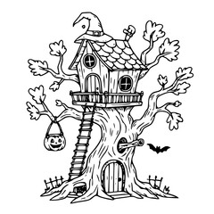 Spooky tree house with pumpkin