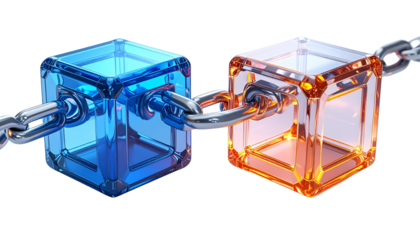 3D Blockchain Cube Links Duo – isolated on transparent background