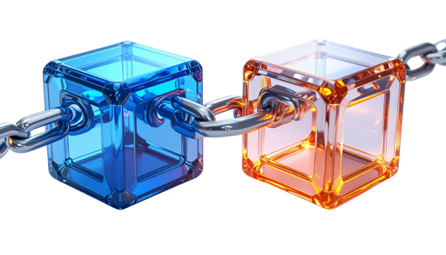 3D Blockchain Cube Links Duo – isolated on transparent background - Powered by Adobe