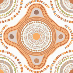 A seamless Indigenous Australian waterhole pattern with flowing dotted rivers and circular motifs. Perfect for textiles, educational projects, and home decor.