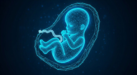 Fetus Development in Womb with Futuristic Blue Holographic Interface, Science Concept