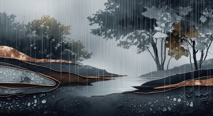 Rainfall and Soil Layers: Cross-Section Nature Illustration