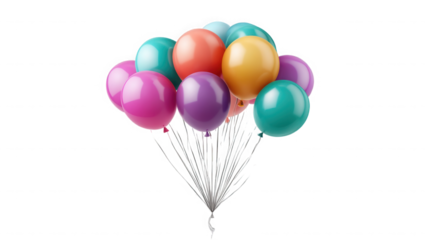 A bunch of colorful balloons tied together on a black background view on transparent background
