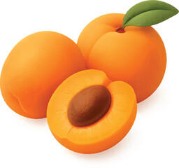 Ripe apricots glistening with sunshine, one cut open to reveal its pit, perfect for summer recipes and healthy eating campaigns
