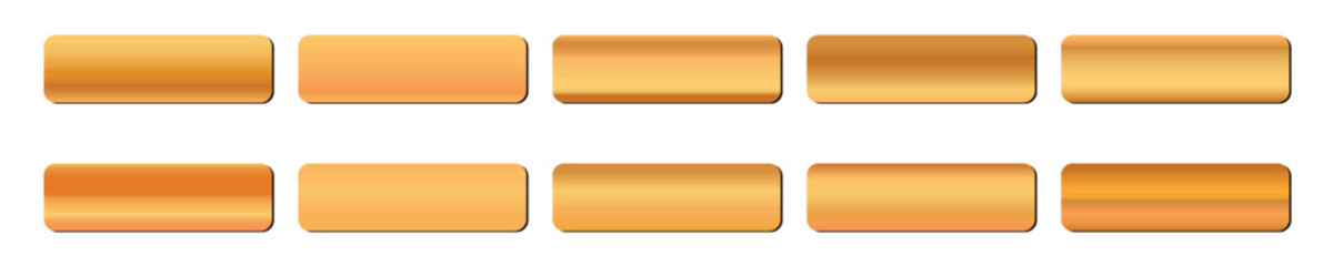 Metallic gradient collection with shiny rainbow hologram. Holographic foil texture, golden, yellow gradation. Vector set for frame, ribbon, border, other design.