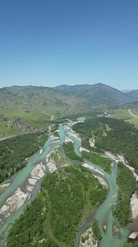 Beautiful nature of Eastern Kazakhstan. The Uryl River in Katon.