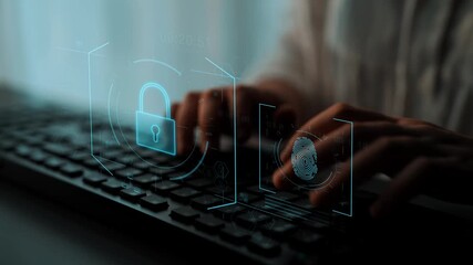 Digital cyber security lock system highlighting data security encryption, cyber password protection, fingerprint ID, cloud storage safety, and cyber security for online access Marrow - Powered by Adobe