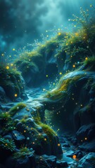 Fototapeta premium Mystical Forest Stream with Glowing Particles