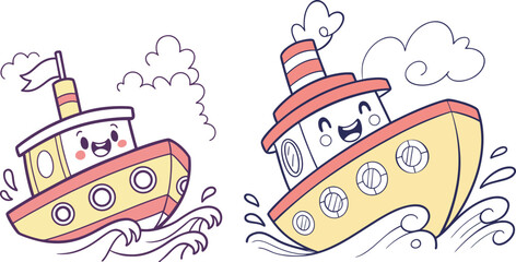 Detailed Illustration of Two Boats Representing Marine Adventure and Travel