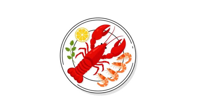 Seafood Delight: Vibrant Lobster and Shrimp Platter Illustration