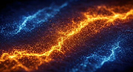Fototapeta premium 3D cinematic view of nanoparticles interacting with electromagnetic waves in a glowing plasma field, symbolizing microscopic nanotechnology