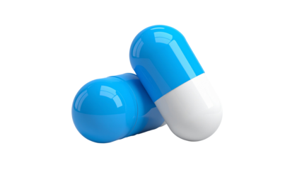Blue & white capsules on black background