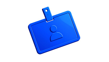 A blue ID badge on a black backdrop