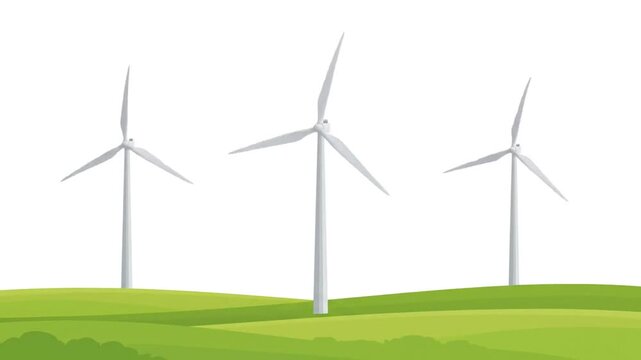 Seamless Loop Animation of Wind Turbines Spinning on Green Hills for Renewable Energy Concepts