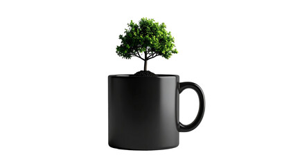 Small tree sprouting from black mug