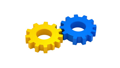 Two interlocking yellow/blue gears