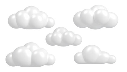 3D rendering of five cartoon clouds