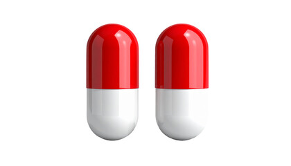 Two red and white capsules on black