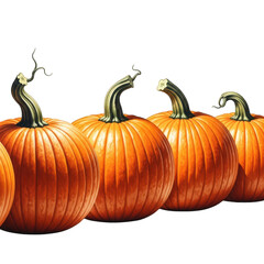 Obraz premium Row of Pumpkins with Orange Color Isolated on Transparent Background, Harvest Seasonal Vegetable