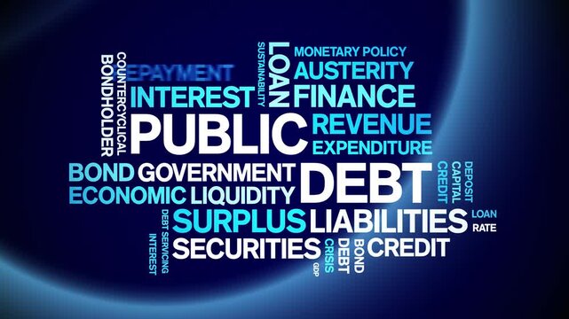 Public Debt animated word cloud-text design animation tag kinetic typography seamless loop.
